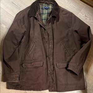 Lands' End Men's Dark Brown Field Barn Jacket Corduroy Collar  Sleeve Cuff